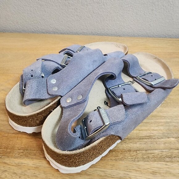Birkenstock Arizona Sandals Womens Size 6 39 Purple Suede Two Strap Slides - Picture 2 of 11